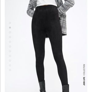 Zara Faux Suede Black Leggings with zip ankles